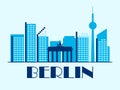 Berlin landscape in vintage style. Retro banner of Berlin city with Brandenburg Gate and houses in linear style. Design for print Royalty Free Stock Photo