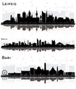 Berlin, Leipzig Germany and Bari Italy City Skyline Silhouette Set