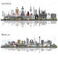 Berlin and Leipzig Germany City Skyline Set Royalty Free Stock Photo