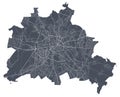 Berlin map. Detailed map of Berlin city poster with streets. Dark vector Royalty Free Stock Photo