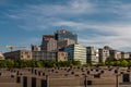 Berlin, `Memorial to the Murdered Jews of Europe` with the Potsdamer Platz in the background