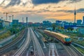 Berlin metro railway tracks with TV Tower in background Royalty Free Stock Photo