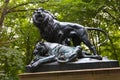 Bronze sculpture of group of lions - lion, dying lioness, Berlin, Germany Royalty Free Stock Photo