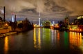 Berlin night cityscape buildings river view Royalty Free Stock Photo