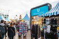 Berlin, October 03, 2017: Celebrating the Oktoberfest. People walk on the street market on the famous Alexanderplatz