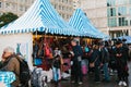 Berlin, October 03, 2017: Celebrating the Oktoberfest. People walk on the street market on the famous Alexanderplatz Royalty Free Stock Photo