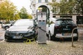 Berlin, October 2, 2017: Electric cars are being charged at a special place for charging electric vehicles. A modern and Royalty Free Stock Photo