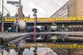 BERLIN - OCTOBER 19, 2016: Reflection of people on bicycles and metro