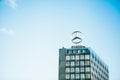 Berlin, October 03, 2017: The symbol of Mercedes Benz on the roof of the office building of the international