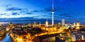 Berlin panorama skyline tv tower townhall at night Germany city