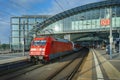 BERLIN, SEP, 27, 2008: View on German Deutsche Bahn red electric locomotive with high speed intercity passenger coaches at main