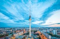 Berlin skyline panorama with famous TV tower at Alexanderplatz at night, Germany