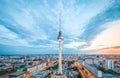 Berlin skyline panorama with famous TV tower at Alexanderplatz at night, Germany