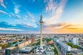 Berlin skyline panorama with famous TV tower at Alexanderplatz at sunset