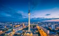 Berlin skyline panorama with famous TV tower at Alexanderplatz in twilight Royalty Free Stock Photo