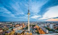 Berlin skyline panorama with famous TV tower at Alexanderplatz in twilight, Germany Royalty Free Stock Photo