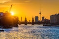 Berlin skyline with Spree river at sunset, Germany