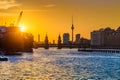 Berlin skyline with Spree river at sunset, Germany