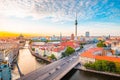 Berlin skyline with Spree river at sunset, Germany