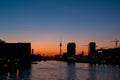 Berlin skyline sunset sky and tv tower at river spree Royalty Free Stock Photo
