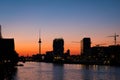 Berlin skyline sunset sky and tv tower at river spree Royalty Free Stock Photo