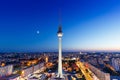 Berlin skyline tv tower Alexanderplatz at night Germany city street Royalty Free Stock Photo