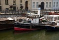 Berlin, Spree river, Germany. Old river ships at the embankment