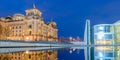 Berlin Spreebogen and Reichstag at night Royalty Free Stock Photo