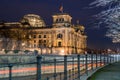 Berlin Spreebogen and Reichstag at night Royalty Free Stock Photo