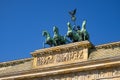 Berlin, Germany - Closeup of the Quadriga with Victoria goddess of victory sculpture atop the Brandenburg Gate - Brandenburger Tor