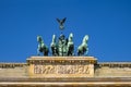 Berlin, Germany - Closeup of the Quadriga with Victoria goddess of victory sculpture atop the Brandenburg Gate - Brandenburger Tor