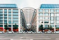 Berlin taxis waiting outside modern shopping centre. Royalty Free Stock Photo