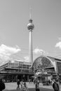 Berlin television tower next to the busy Alexanderplatz