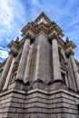 Berlin 6th july 2018 close-up of the facade of the Reichstag building with a soft blue sky with clouds as background