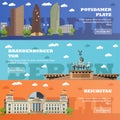 Berlin tourist landmark banners. Vector illustration with German famous buildings.