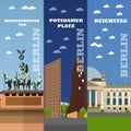 Berlin tourist landmark banners. Vector illustration with German famous buildings.
