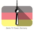 Berlin TV Tower, landmark flat icon design, background is German national flag, Famous scenic spots