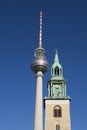 Berlin TV Tower and Marienkirche at blue sky Royalty Free Stock Photo