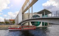 Berlin view and boat on Spree river. Europe