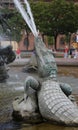 Berlino,B, Germany - August 16, 2017: crocodile statue that spits water in the big fountain in Berlin