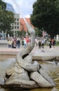Berlino,B, Germany - August 16, 2017: statue of the snake that spits water in the big Neptune fountain