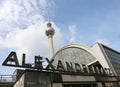 Berlino,B, Germany - August 16, 2017: text at alexander platz train station and the very tall te