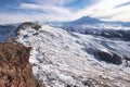 Elbrus winter landscape from the Bermamyt plateau Royalty Free Stock Photo