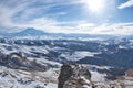 Mountain scenery of the Bermamyt plateau with Elbrus Mount Royalty Free Stock Photo