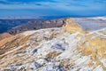 Snowy scenery of the Bermamyt plateau walls Royalty Free Stock Photo