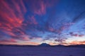 Winter sunset at the Bermamyt plateau with Elbrus mount Royalty Free Stock Photo