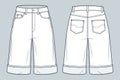 Bermuda Shorts technical fashion illustration. Denim Short Pants fashion flat technical drawing template, high waist, pockets