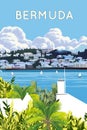 Bermuda travel poster illustration,Bermuda summer vibe