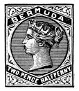 Bermuda Two Pence Halfpenny Stamp from 1884 to 1886, vintage illustration