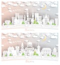 Bern and Basel Switzerland City Skyline Set in Paper Cut Style Royalty Free Stock Photo